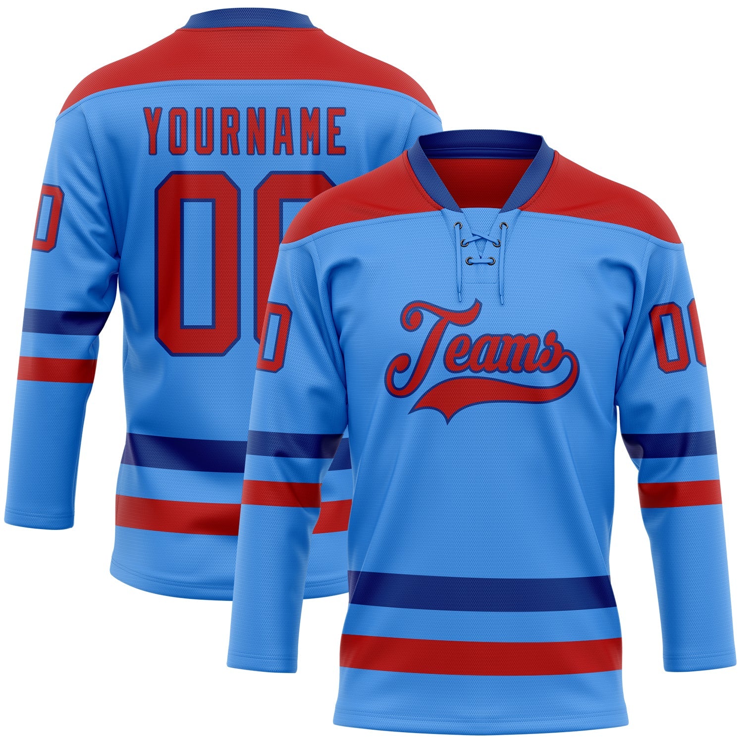 Custom Sky Blue Red-Royal Hockey Lace Neck Jersey - Main View