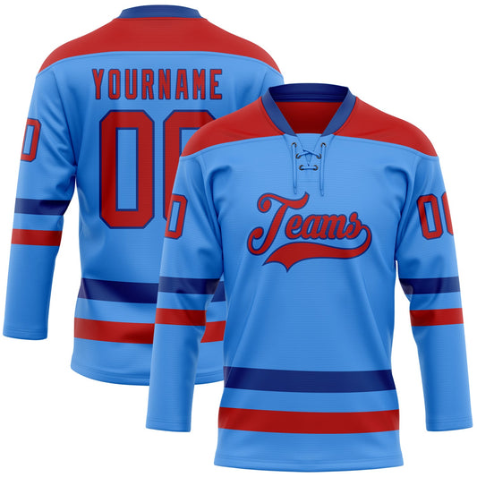 Custom Sky Blue Red-Royal Hockey Lace Neck Jersey - Main View