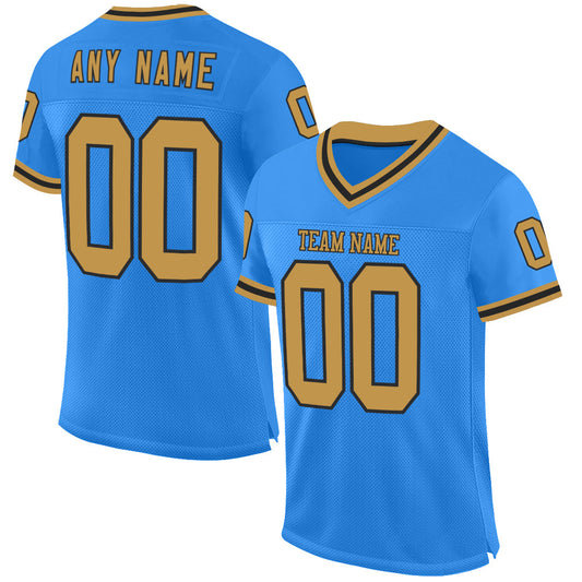 Custom Powder Blue Old Gold-Black Mesh Authentic Throwback Football Jersey - Main View