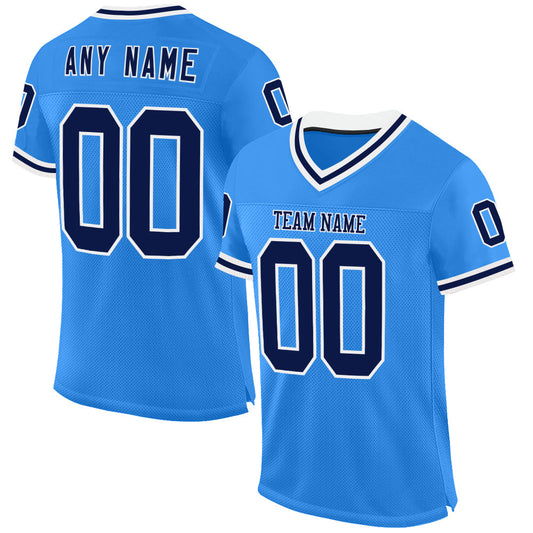 Custom Powder Blue Navy-White Mesh Authentic Throwback Football Jersey - Main View