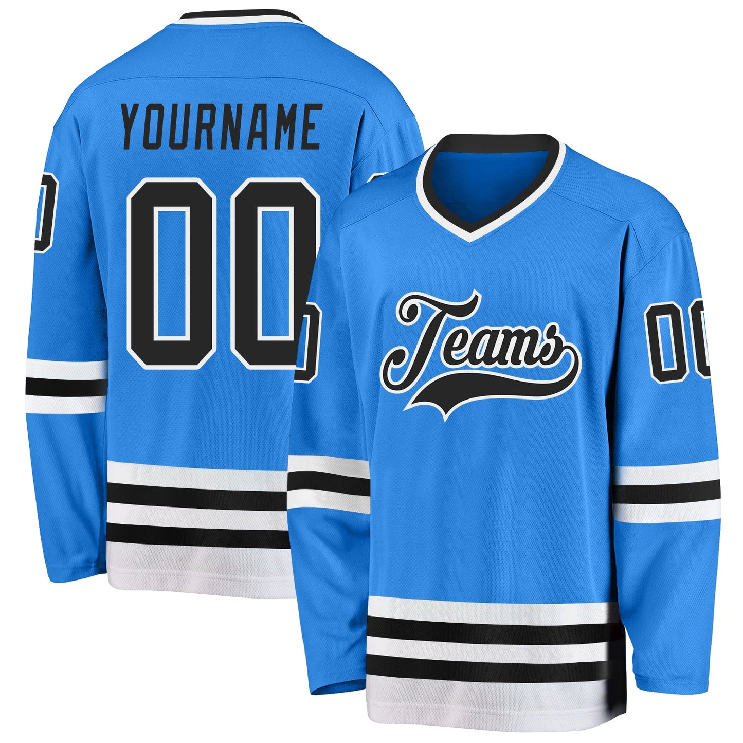 Custom Powder Blue Black-White Hockey Jersey - Main View