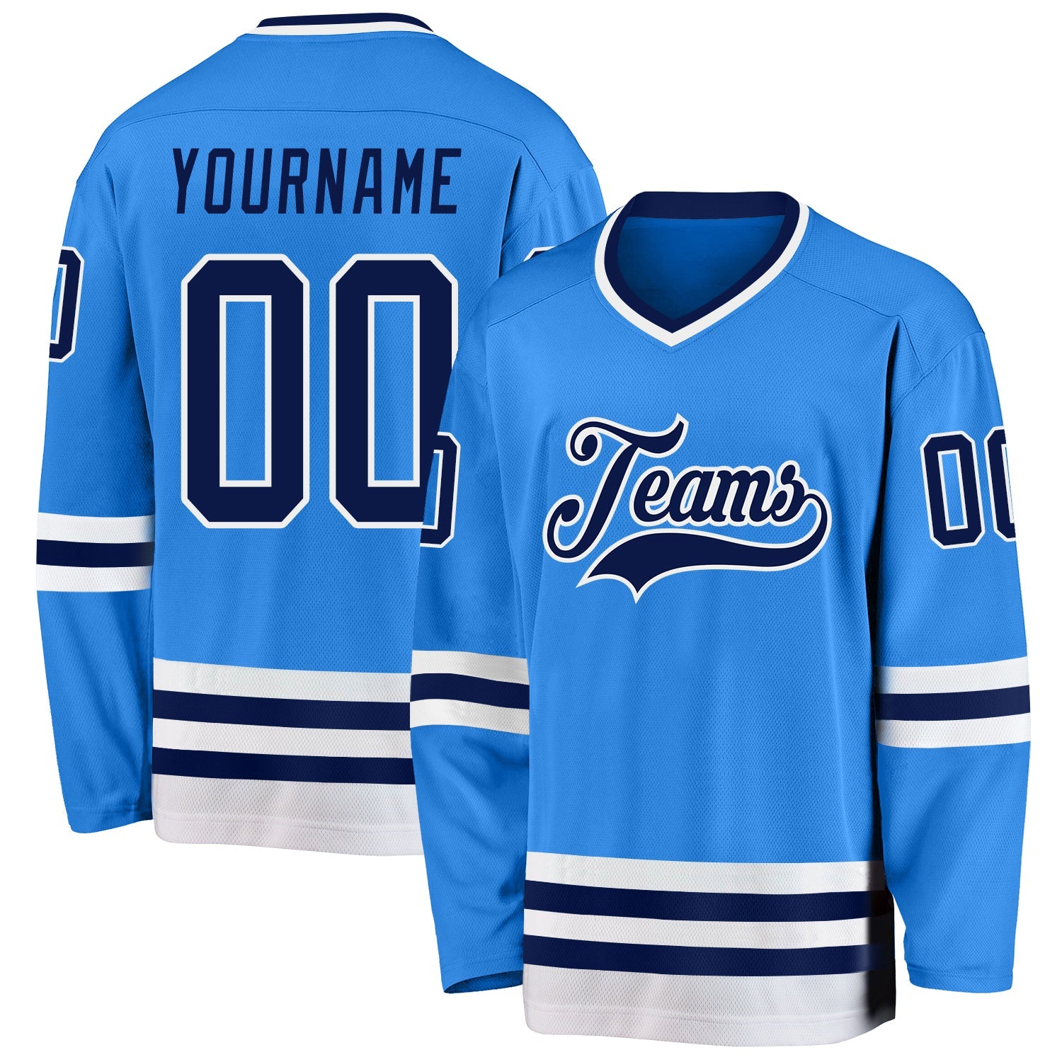 Custom Powder Blue Navy-White Hockey Jersey - Main View