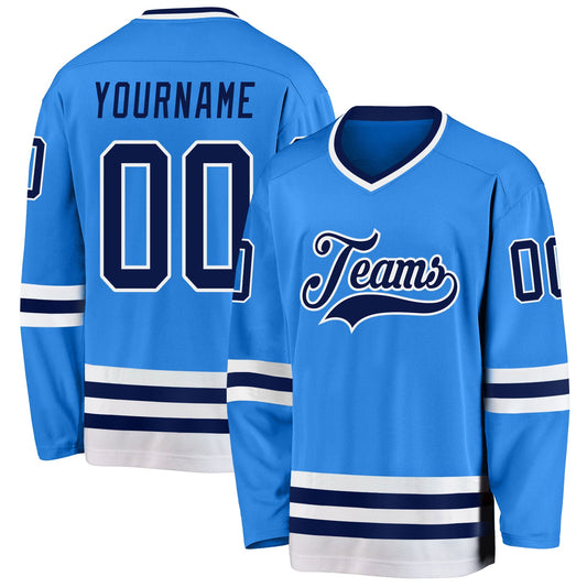 Custom Powder Blue Navy-White Hockey Jersey - Main View