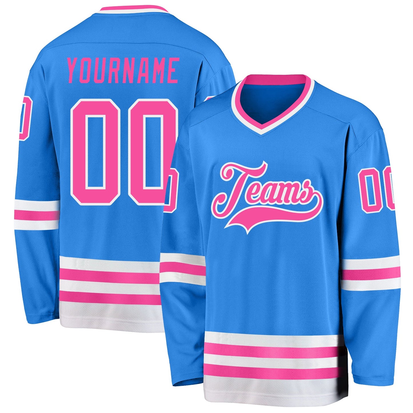 Custom Powder Blue Pink-White Hockey Jersey - Main View