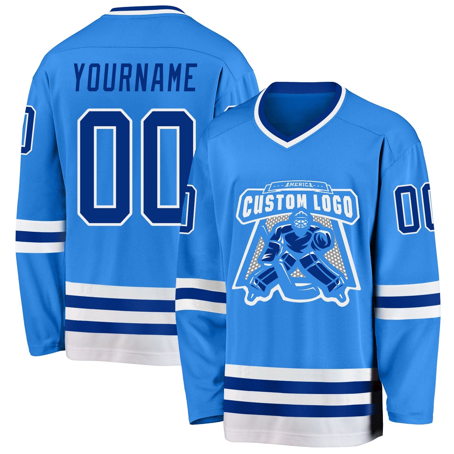 Custom Powder Blue Royal-White Hockey Jersey view 2