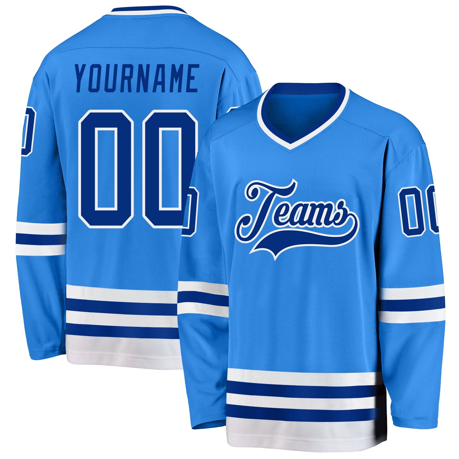 Custom Powder Blue Royal-White Hockey Jersey - Main View