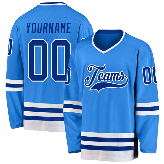 Custom Powder Blue Royal-White Hockey Jersey - Main View