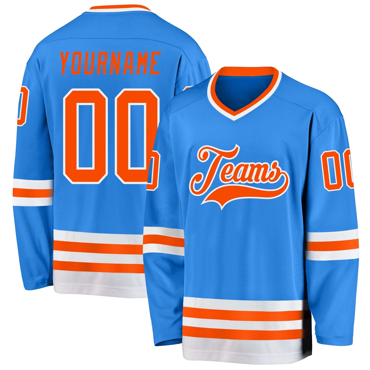 Custom Powder Blue Orange-White Hockey Jersey - Main View