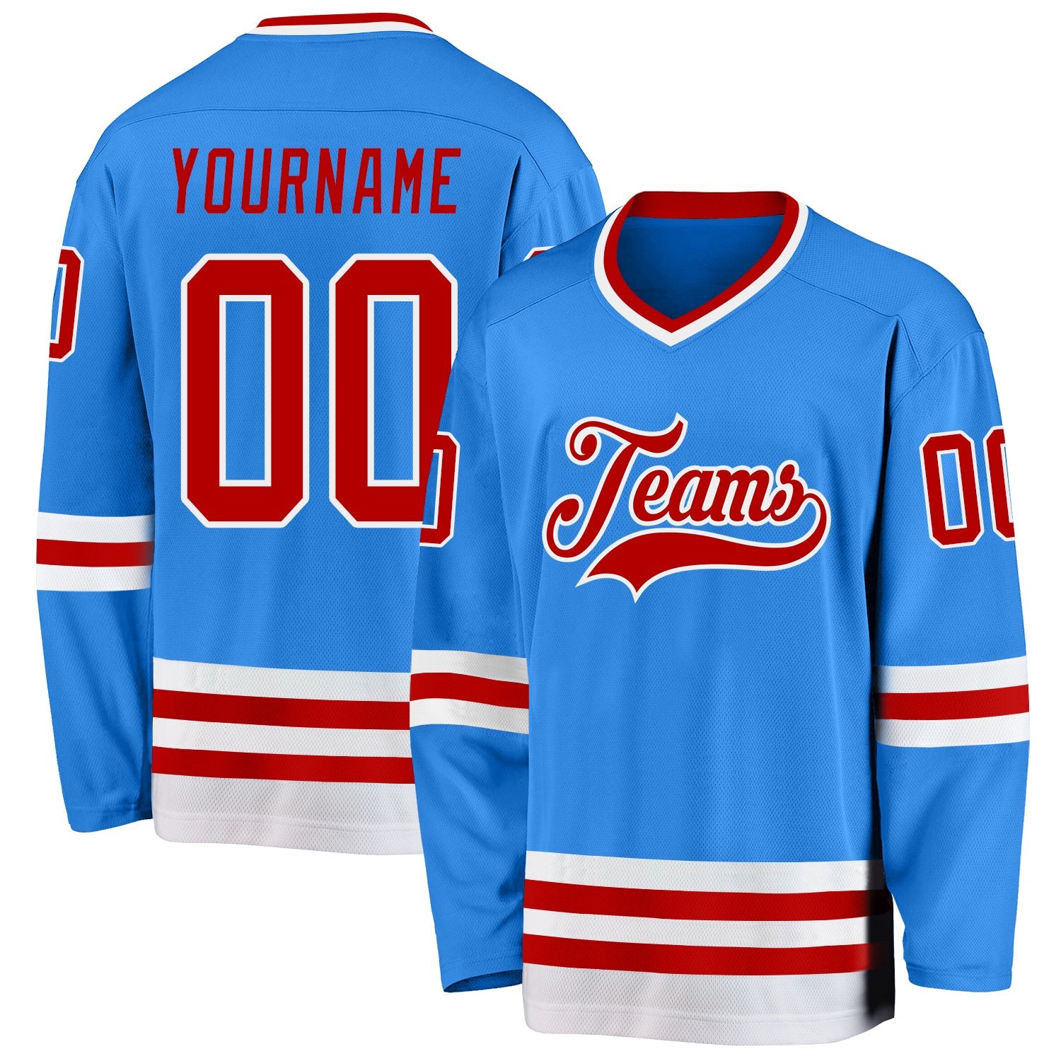 Custom Powder Blue Red-White Hockey Jersey - Main View