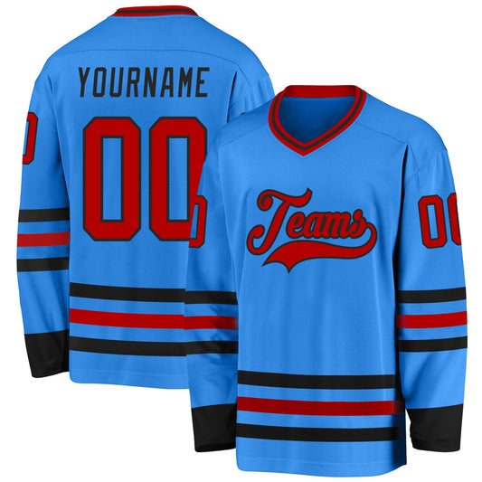 Custom Powder Blue Red-Black Hockey Jersey - Main View