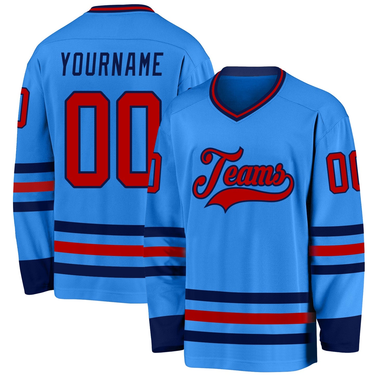 Custom Powder Blue Red-Navy Hockey Jersey - Main View