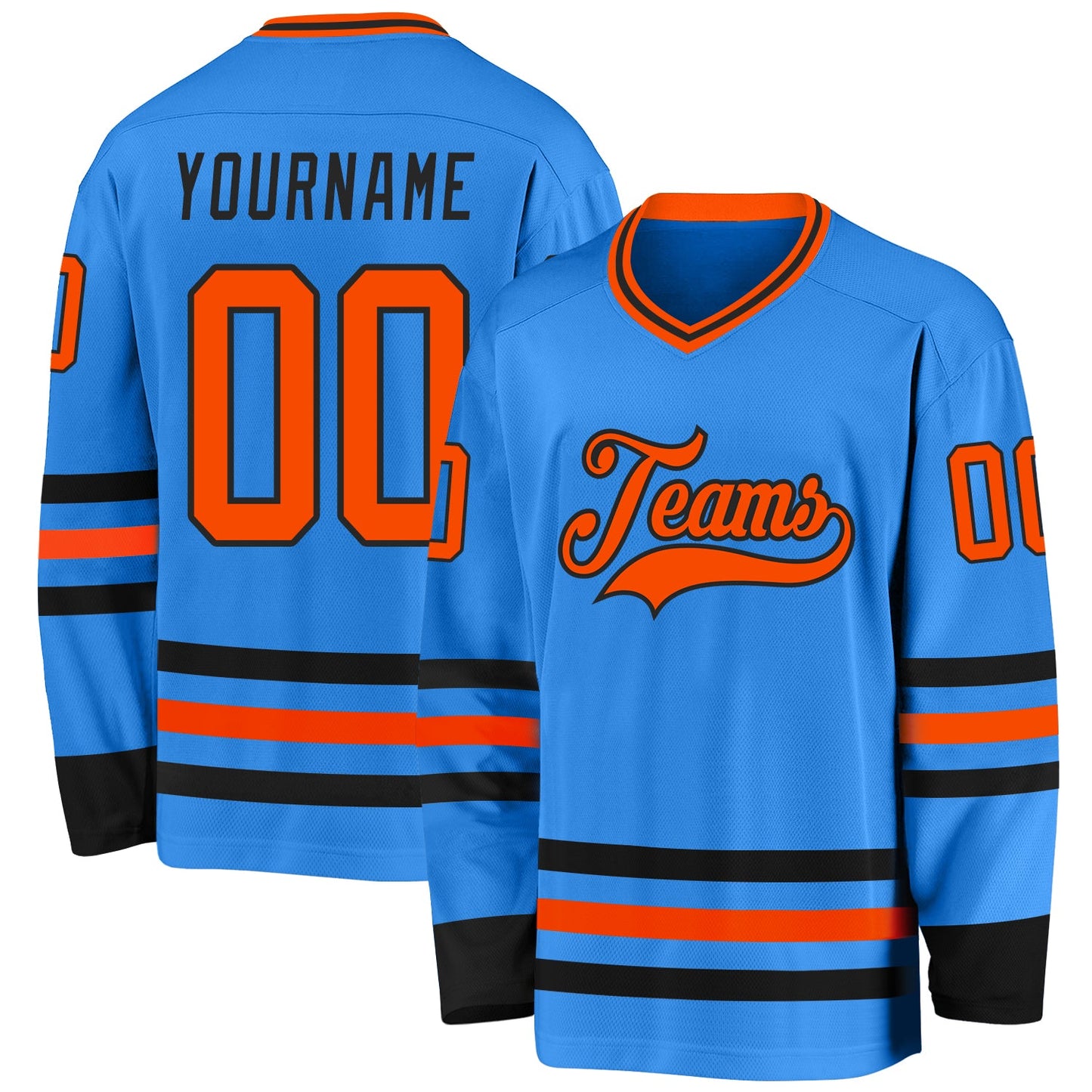 Custom Powder Blue Orange-Black Hockey Jersey - Main View