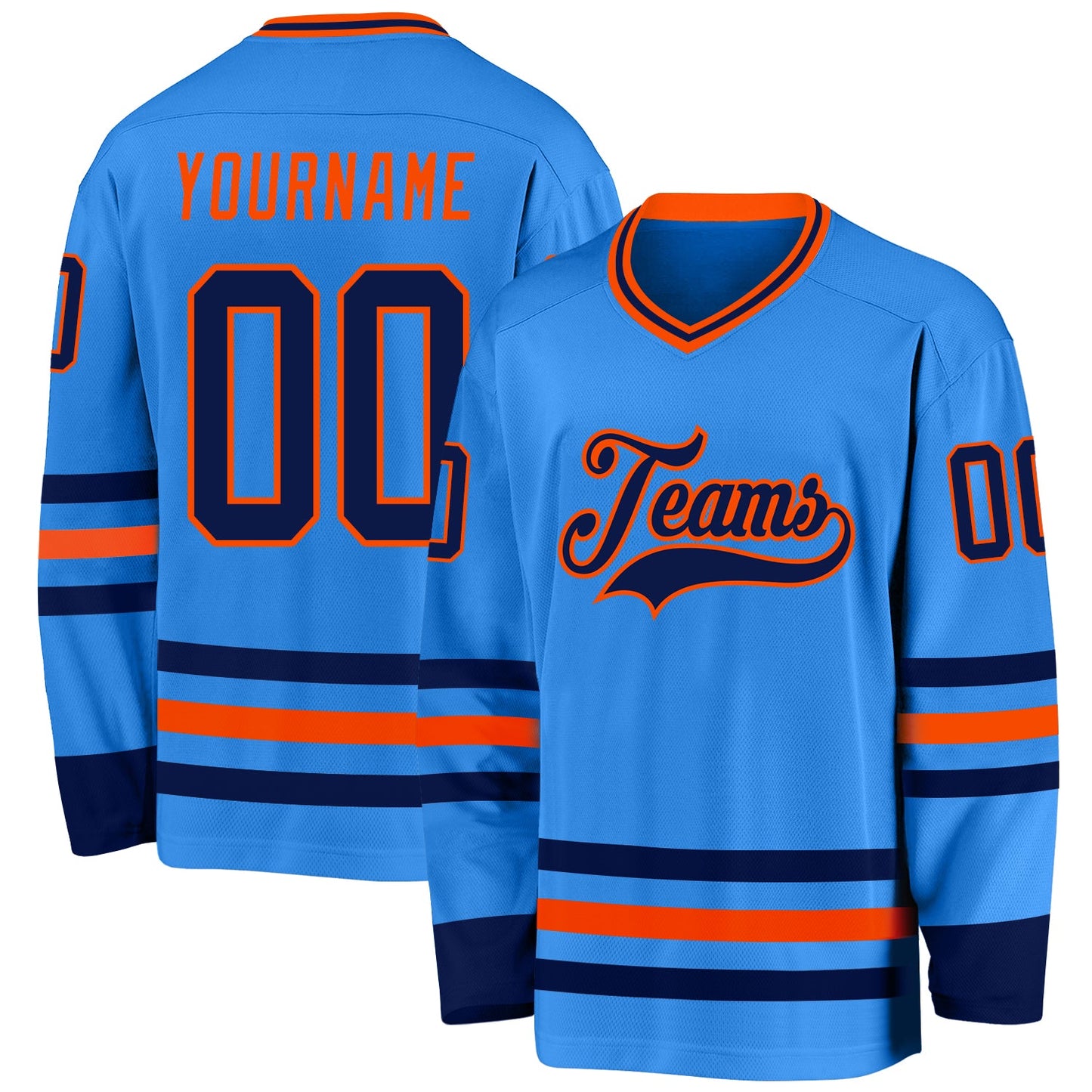 Custom Powder Blue Navy-Orange Hockey Jersey - Main View