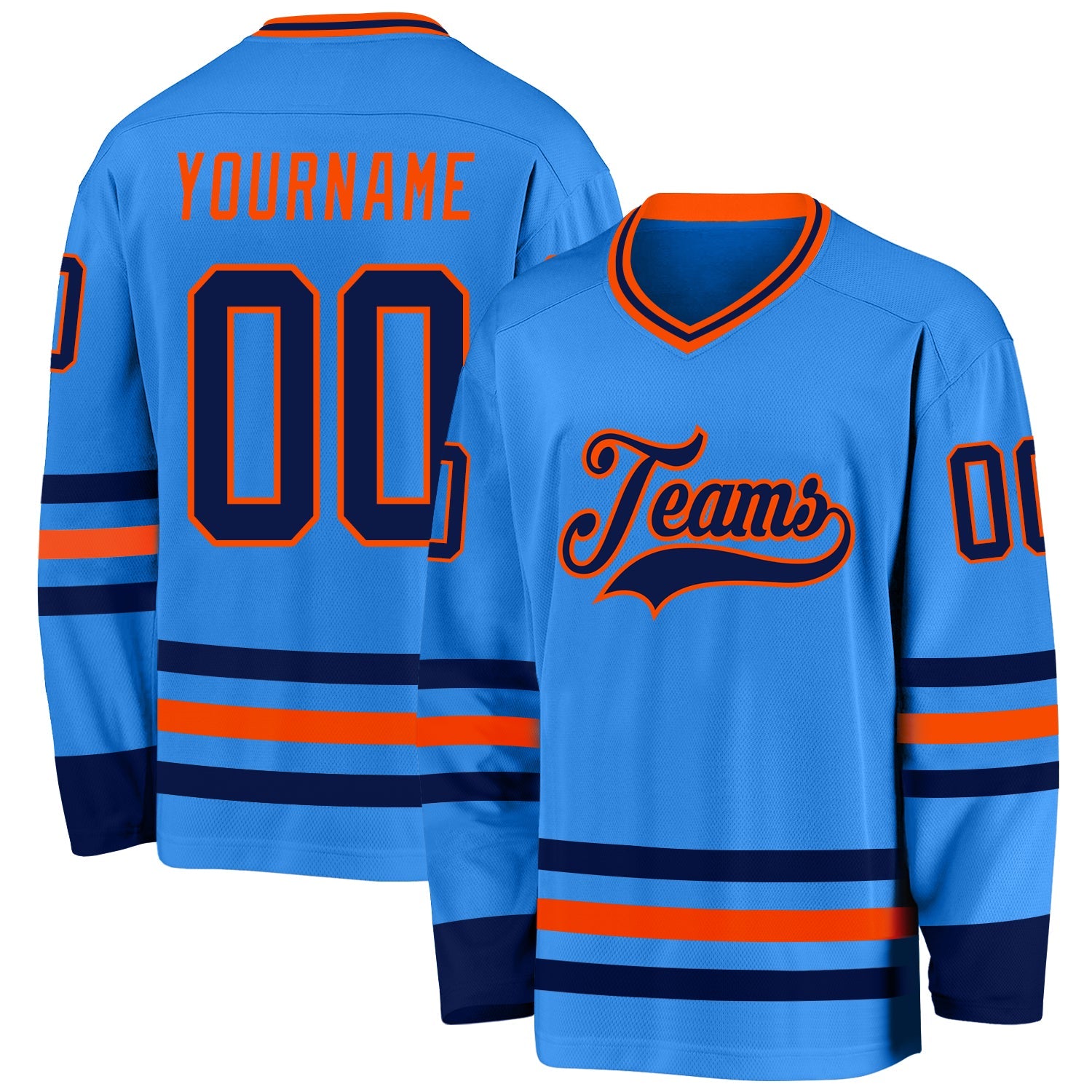 Custom Powder Blue Navy-Orange Hockey Jersey - Main View