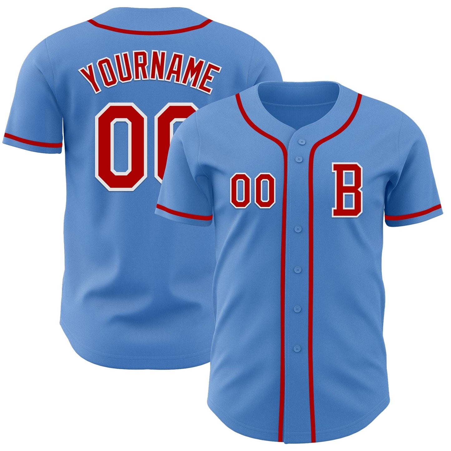 Custom Powder Blue Red-White Authentic Baseball Jersey - Main View