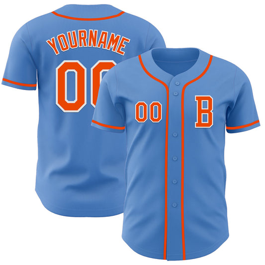 Custom Powder Blue Orange-White Authentic Baseball Jersey - Main View