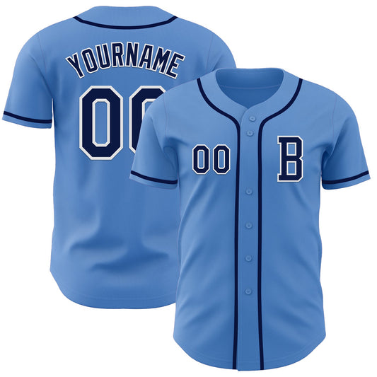 Custom Powder Blue Navy-White Authentic Baseball Jersey - Main View