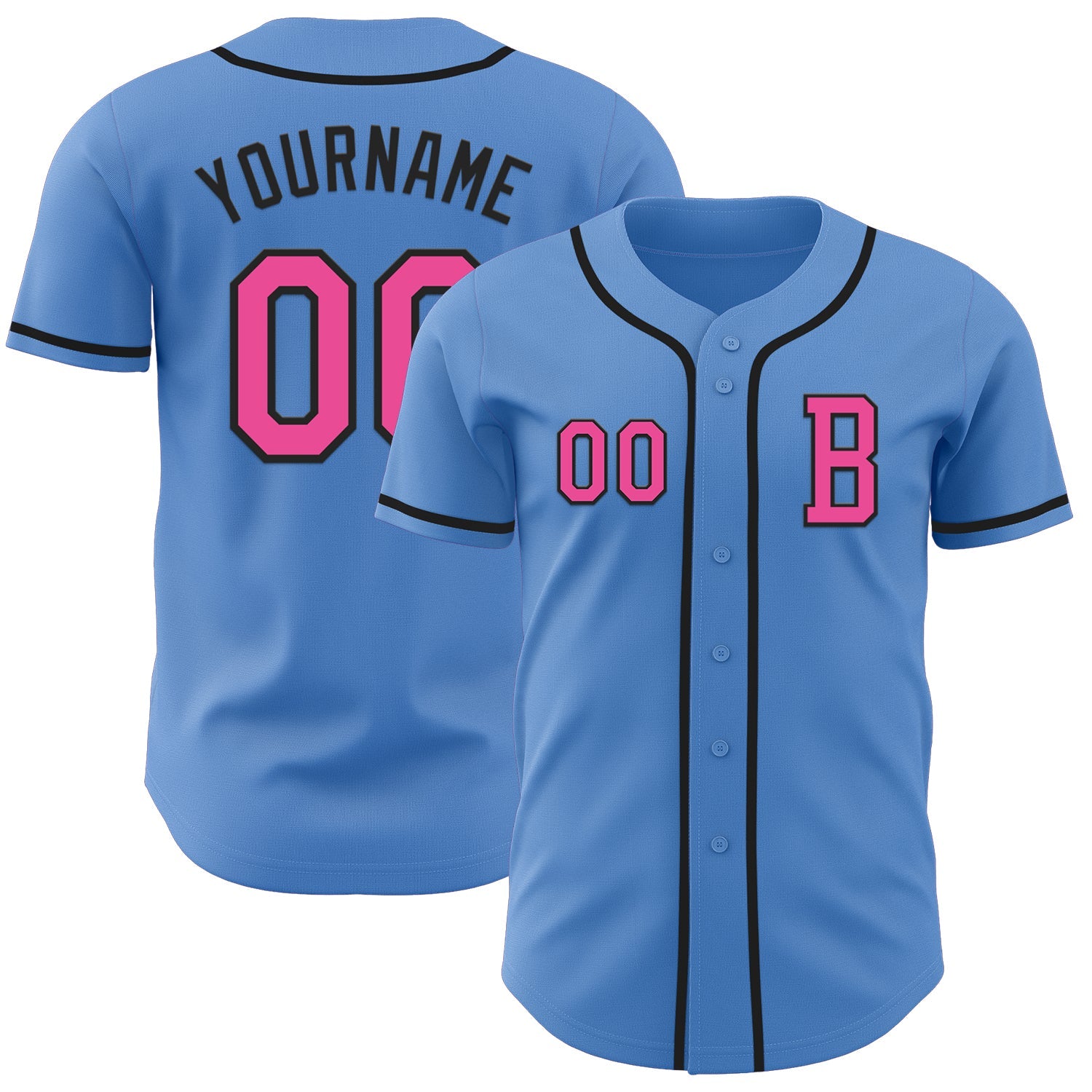 Custom Powder Blue Pink-Black Authentic Baseball Jersey - Main View