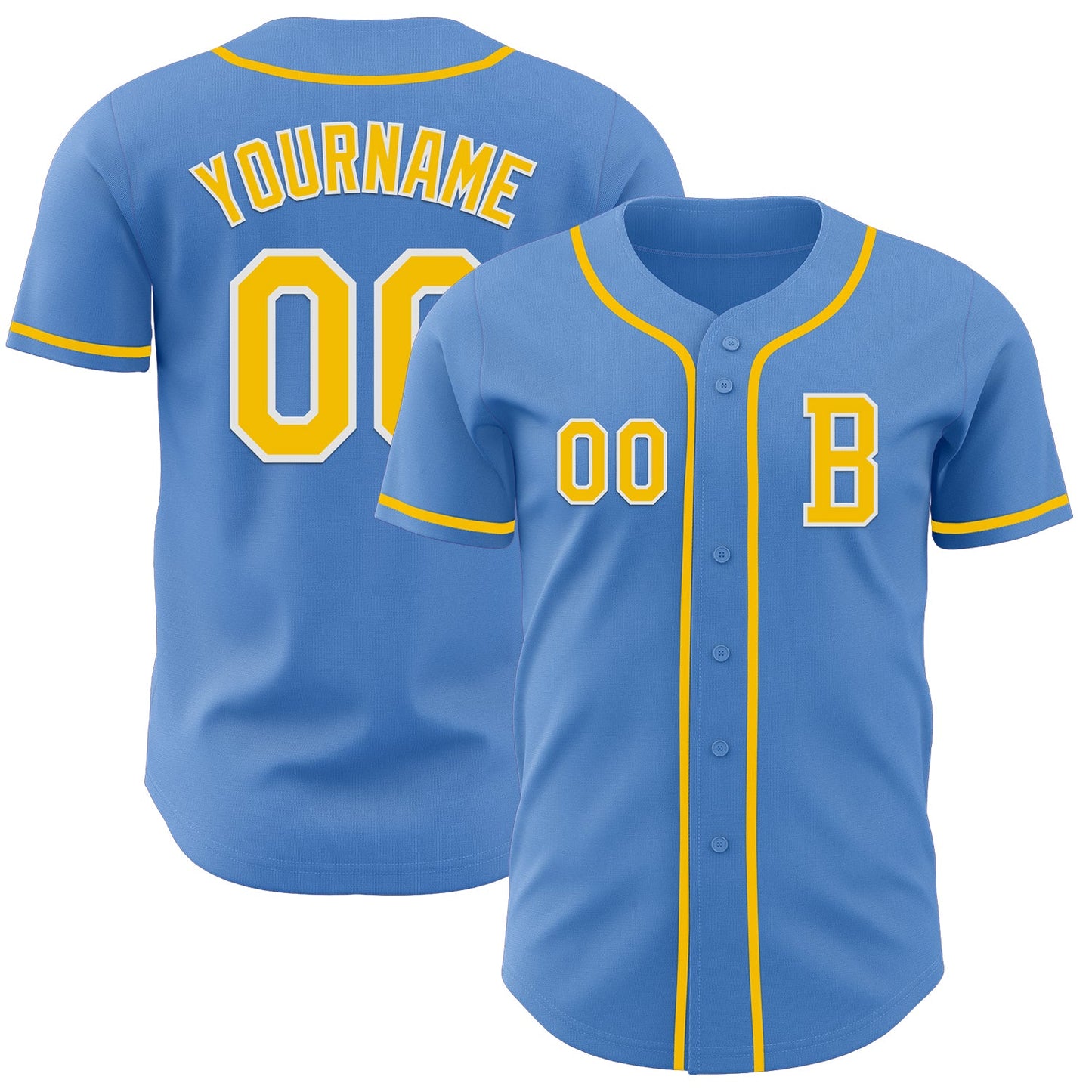 Custom Powder Blue Yellow-White Authentic Baseball Jersey - Main View