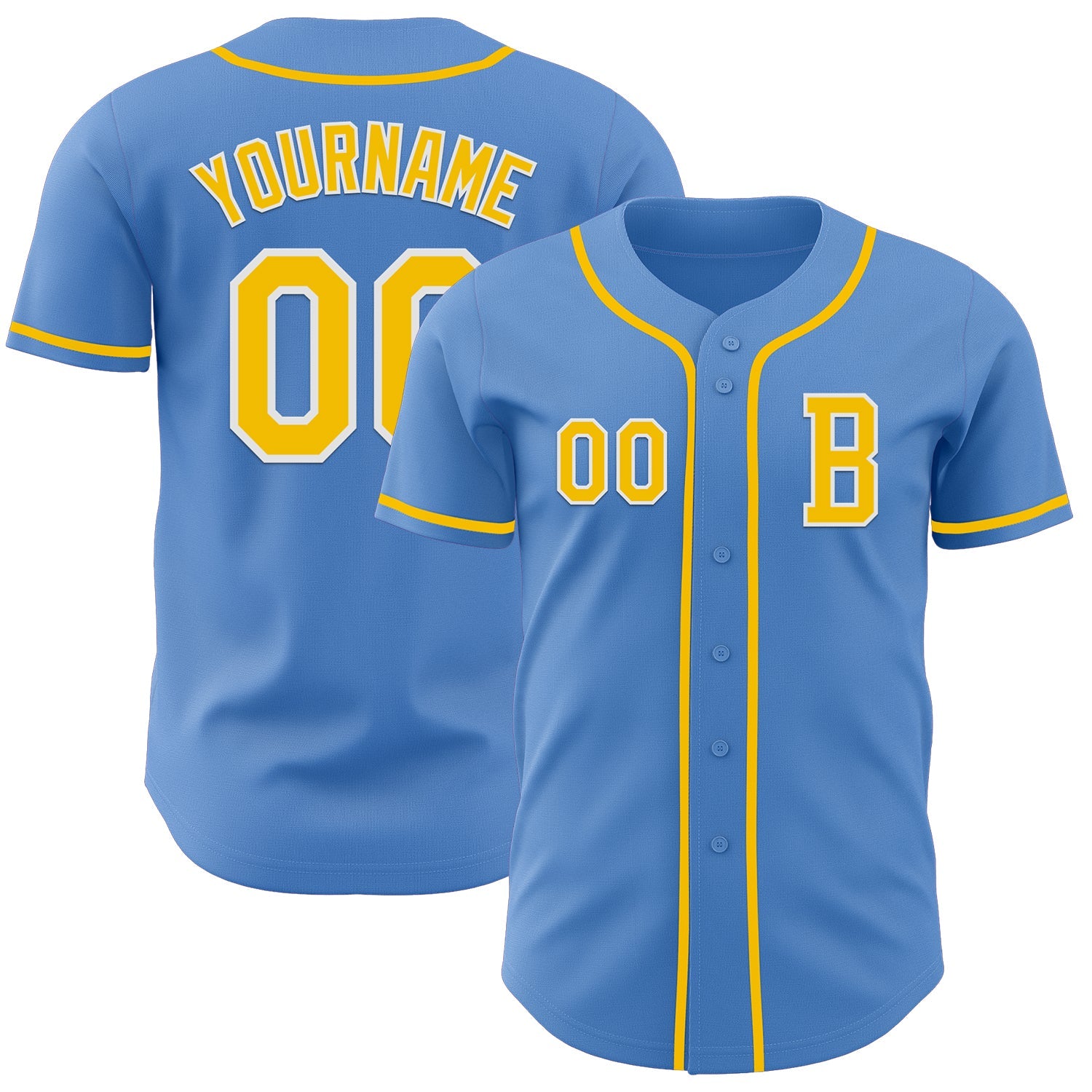 Custom Powder Blue Yellow-White Authentic Baseball Jersey - Main View