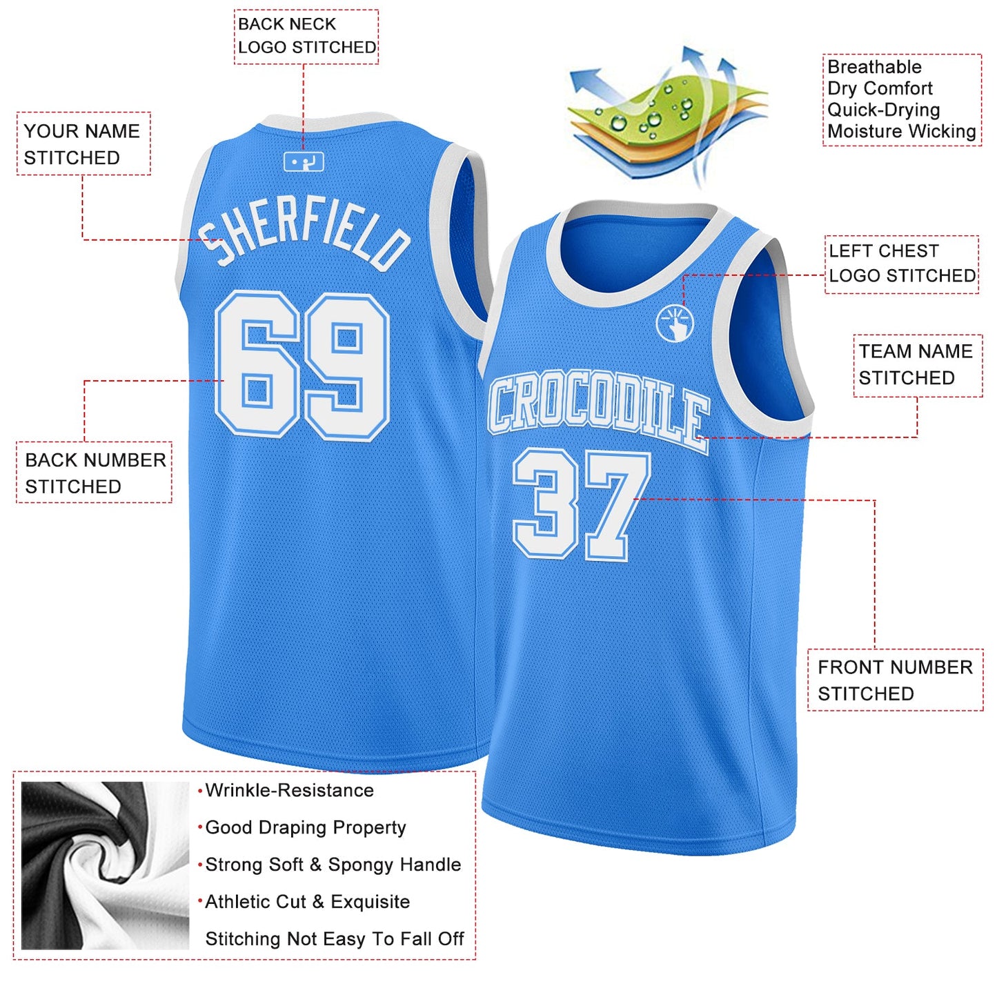 Custom Powder Blue White Authentic Basketball Jersey view 2