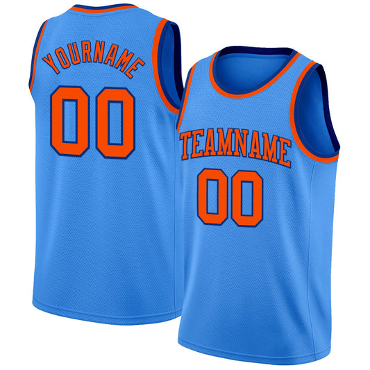 Custom Powder Blue Orange-Royal Authentic Basketball Jersey - Main View