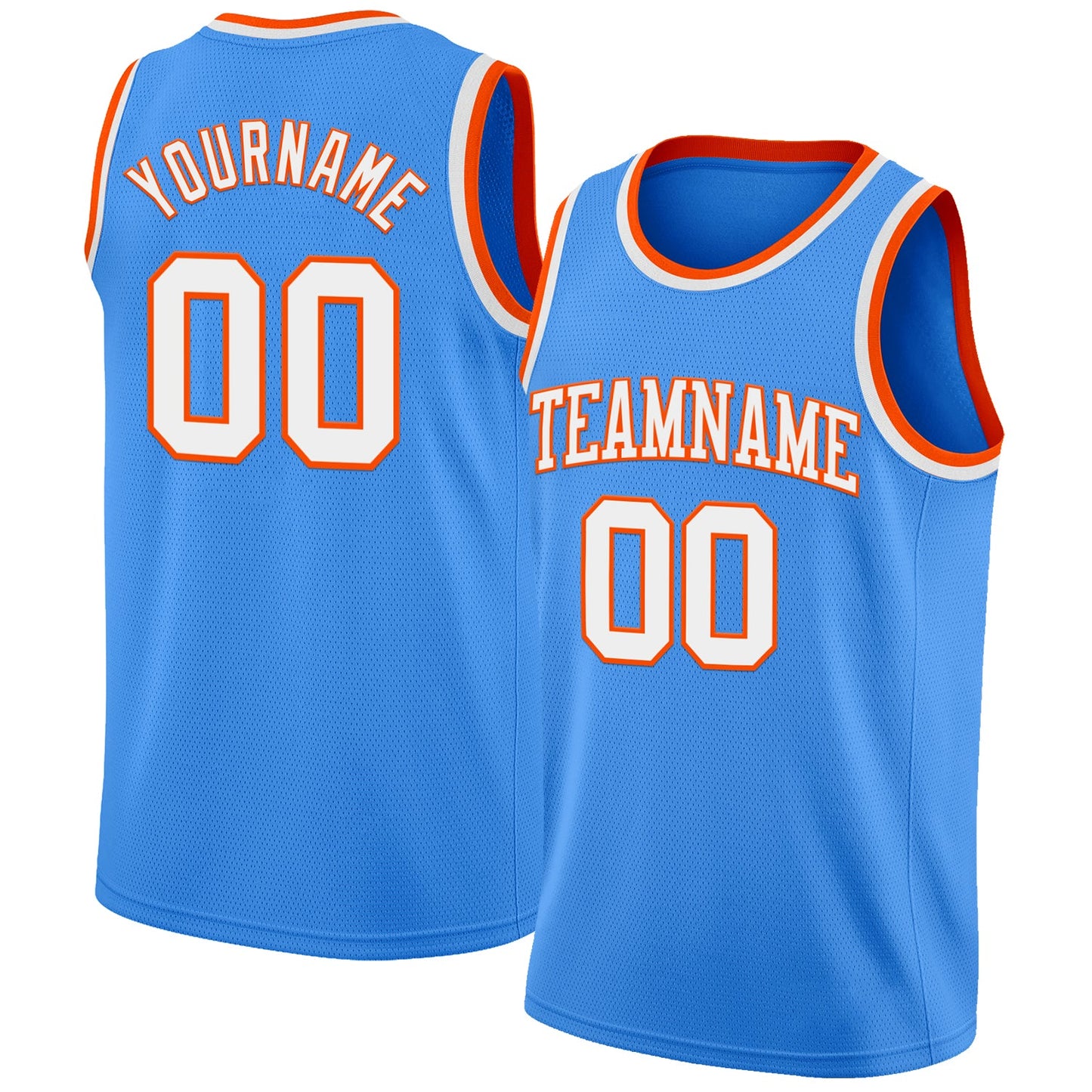 Custom Powder Blue White-Orange Authentic Basketball Jersey - Main View