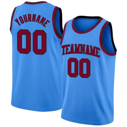 Custom Powder Blue Maroon-Black Authentic Basketball Jersey - Main View