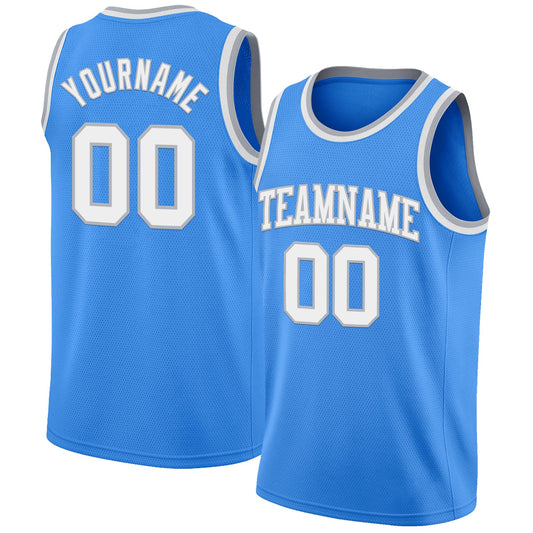 Custom Powder Blue White-Gray Authentic Basketball Jersey - Main View