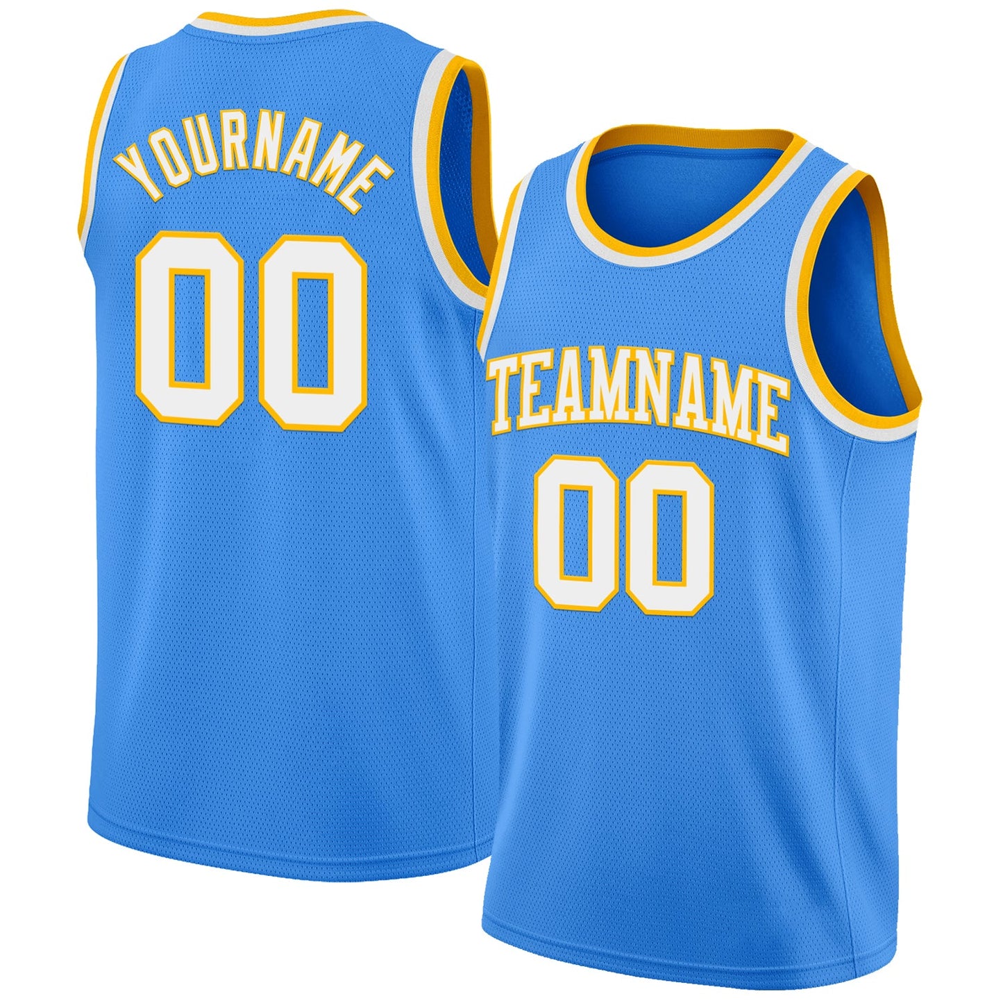 Custom Powder Blue White-Gold Authentic Basketball Jersey - Main View
