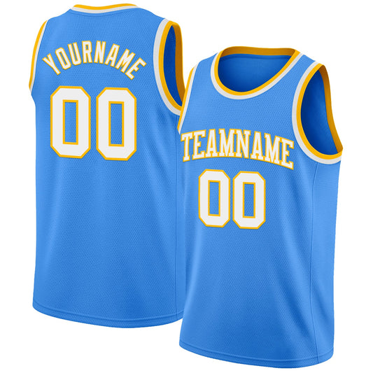 Custom Powder Blue White-Gold Authentic Basketball Jersey - Main View