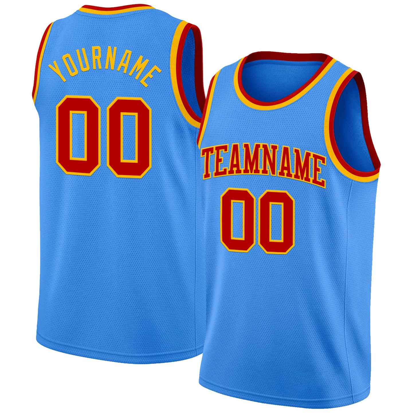 Custom Powder Blue Red-Gold Authentic Basketball Jersey - Main View