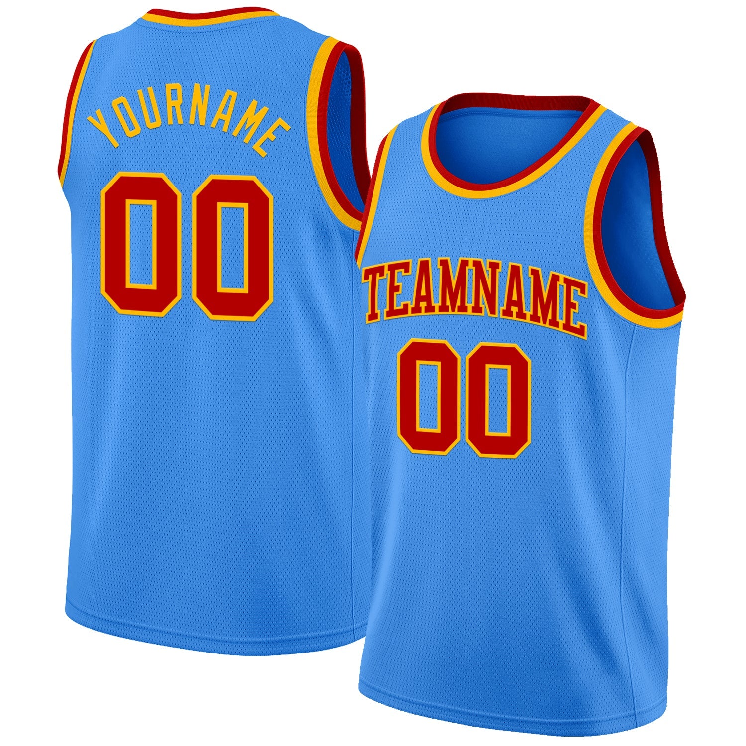 Custom Powder Blue Red-Gold Authentic Basketball Jersey - Main View