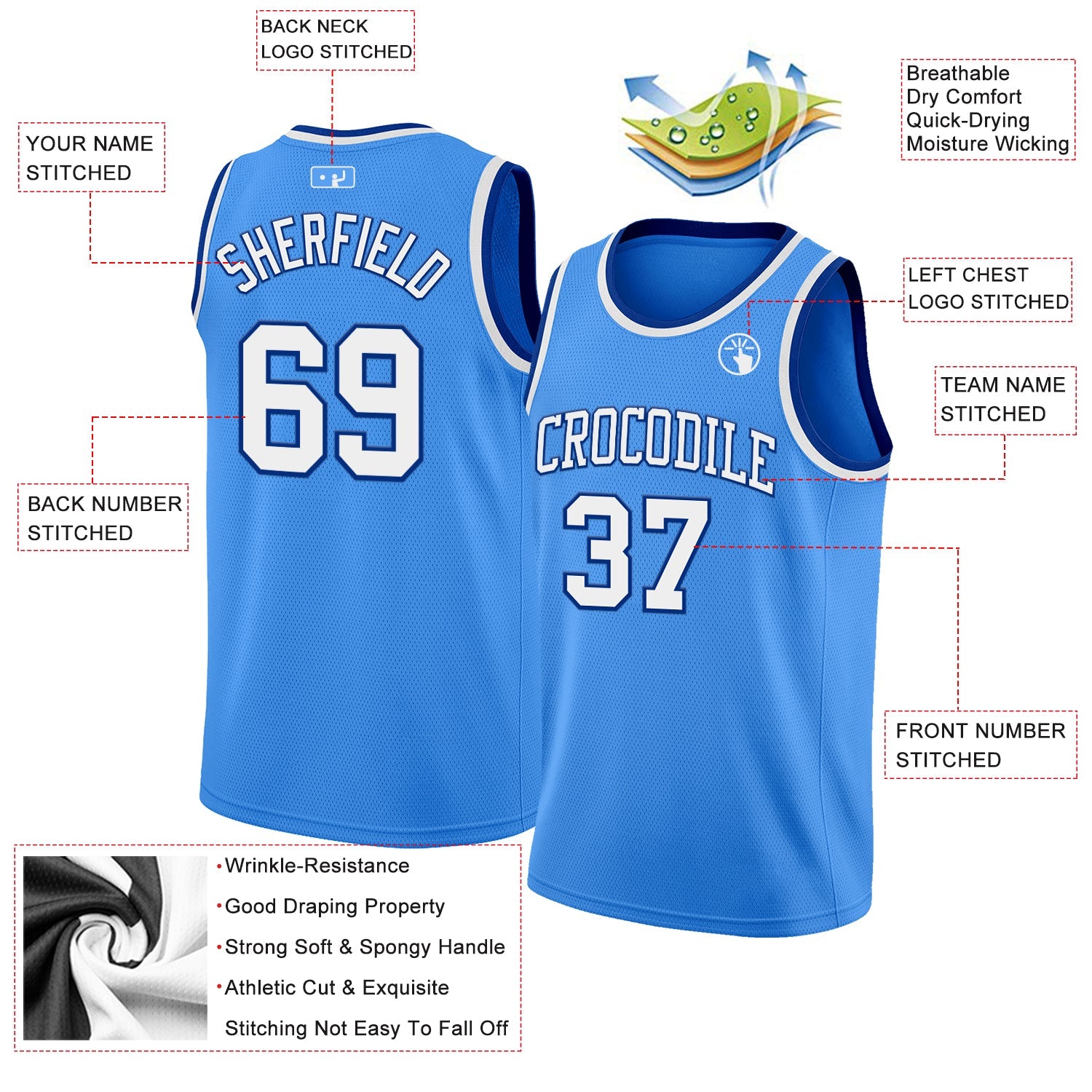 Custom Powder Blue White-Royal Authentic Basketball Jersey view 2