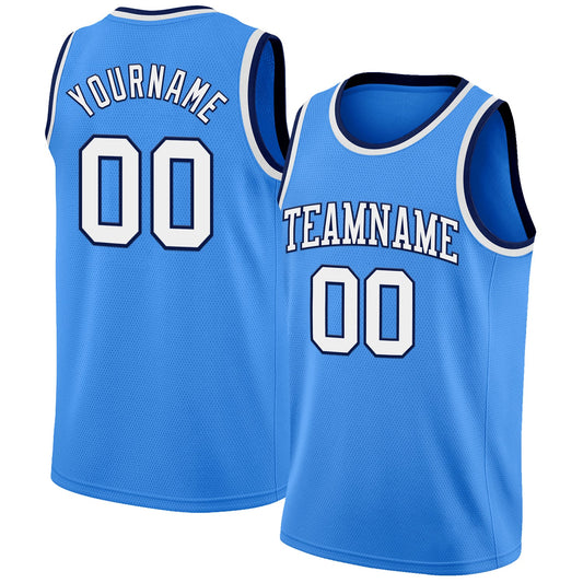 Custom Powder Blue White-Navy Authentic Basketball Jersey - Main View