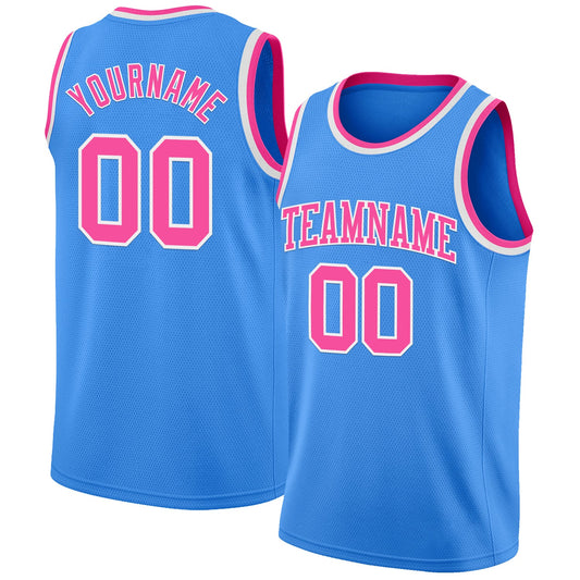 Custom Powder Blue Pink-White Authentic Basketball Jersey - Main View