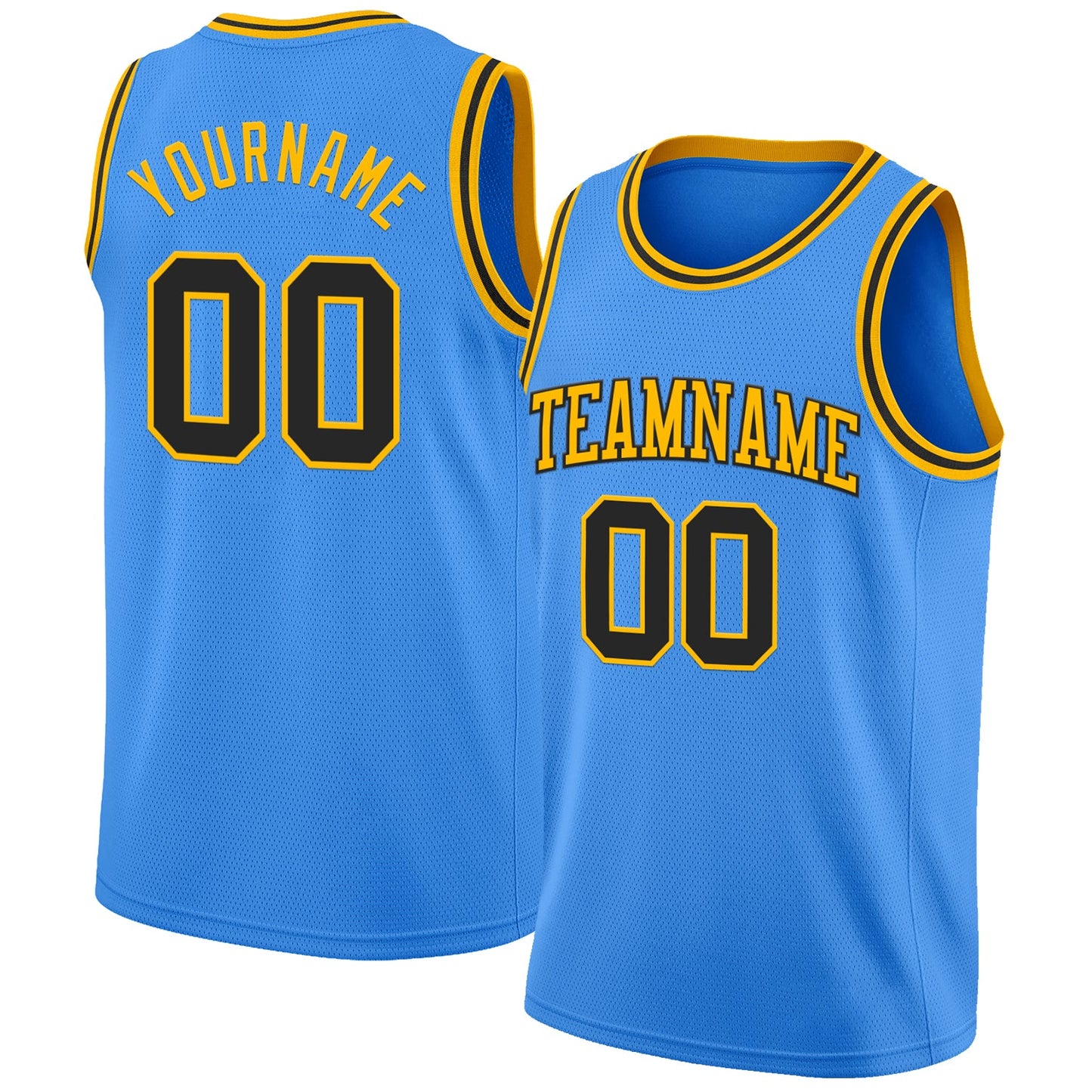 Custom Powder Blue Black-Gold Authentic Basketball Jersey - Main View
