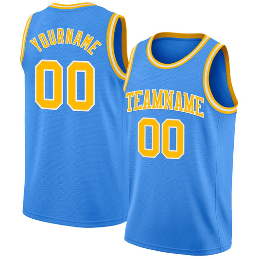 Custom Powder Blue Gold-White Authentic Basketball Jersey - Main View
