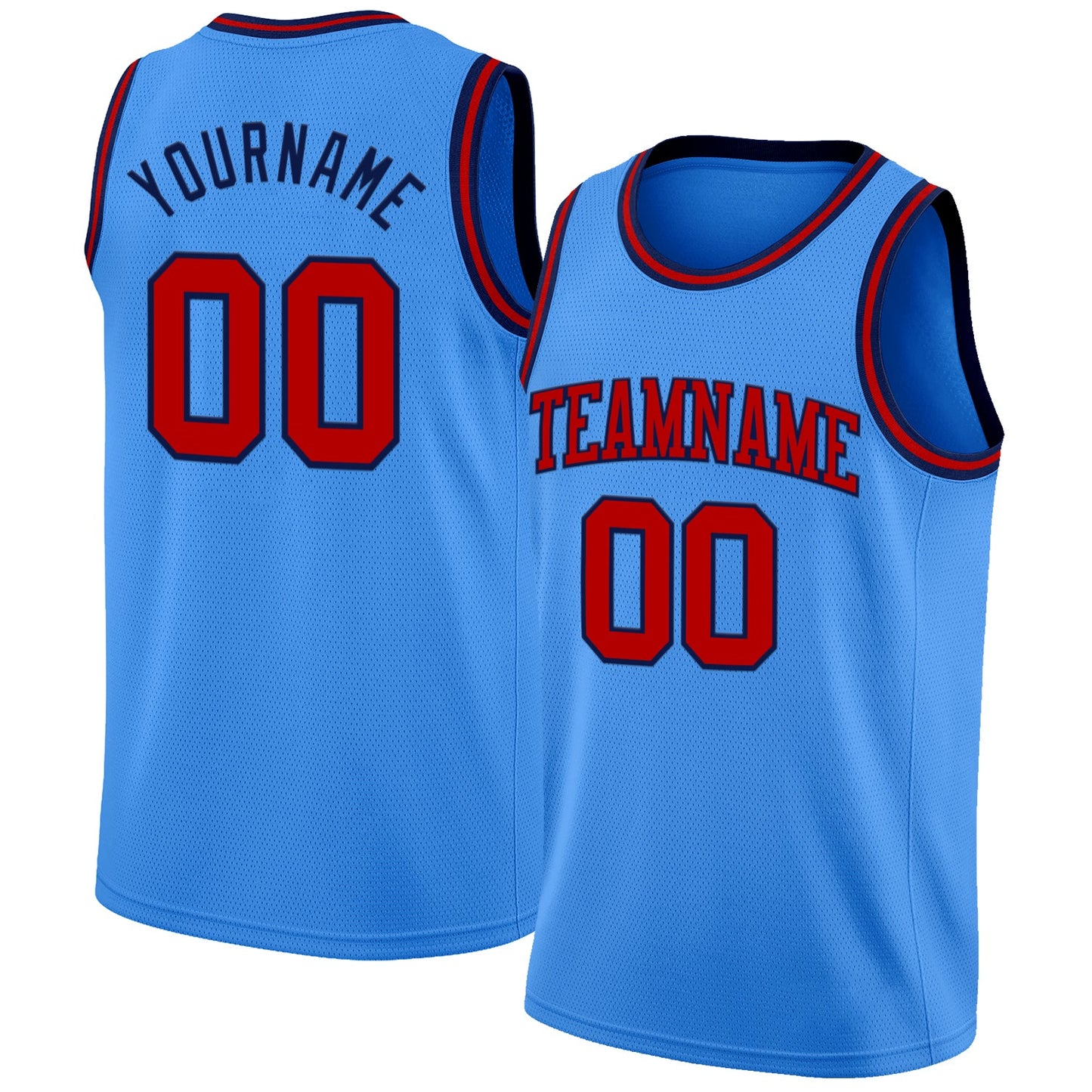 Custom Powder Blue Red-Navy Authentic Basketball Jersey - Main View