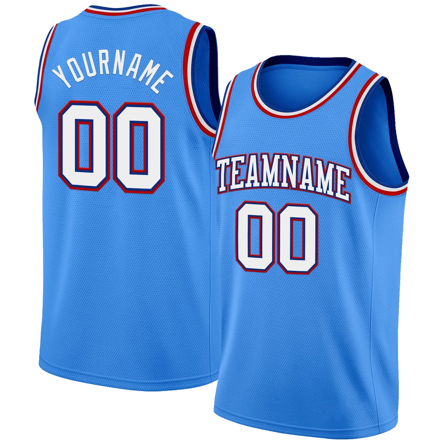 Custom Powder Blue White Royal-Red Authentic Basketball Jersey - Main View