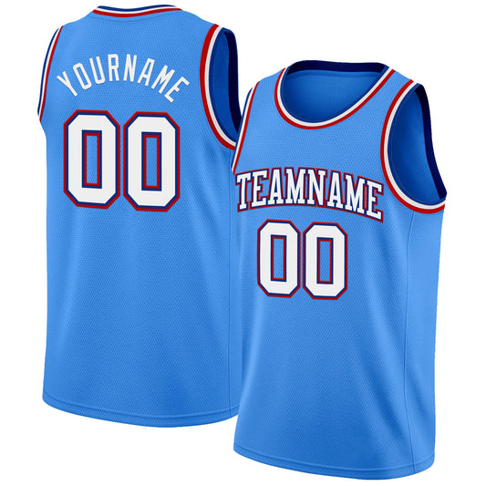 Custom Powder Blue White Royal-Red Authentic Basketball Jersey - Main View