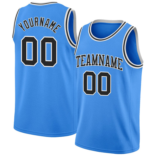 Custom Powder Blue Black-White Authentic Basketball Jersey - Main View