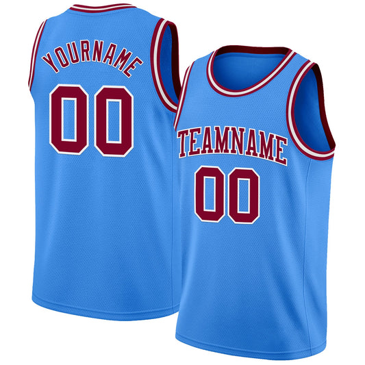 Custom Powder Blue Maroon-White Authentic Basketball Jersey - Main View