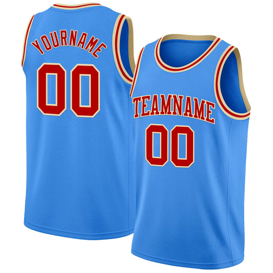 Custom Powder Blue Red-Cream Authentic Basketball Jersey - Main View