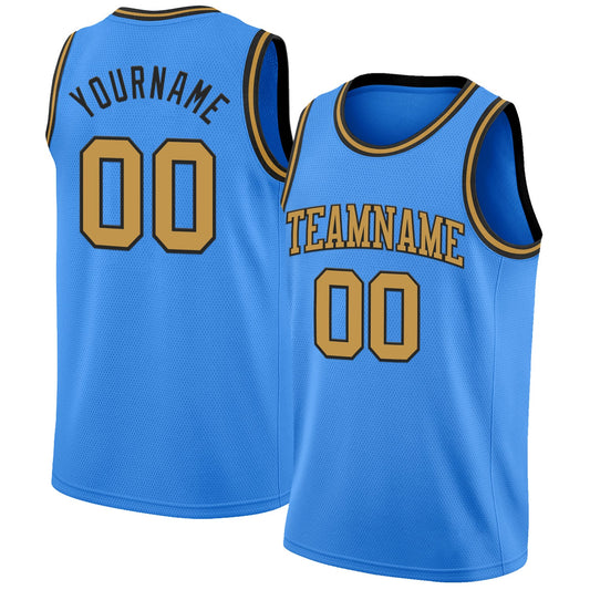 Custom Powder Blue Old Gold-Black Authentic Basketball Jersey - Main View