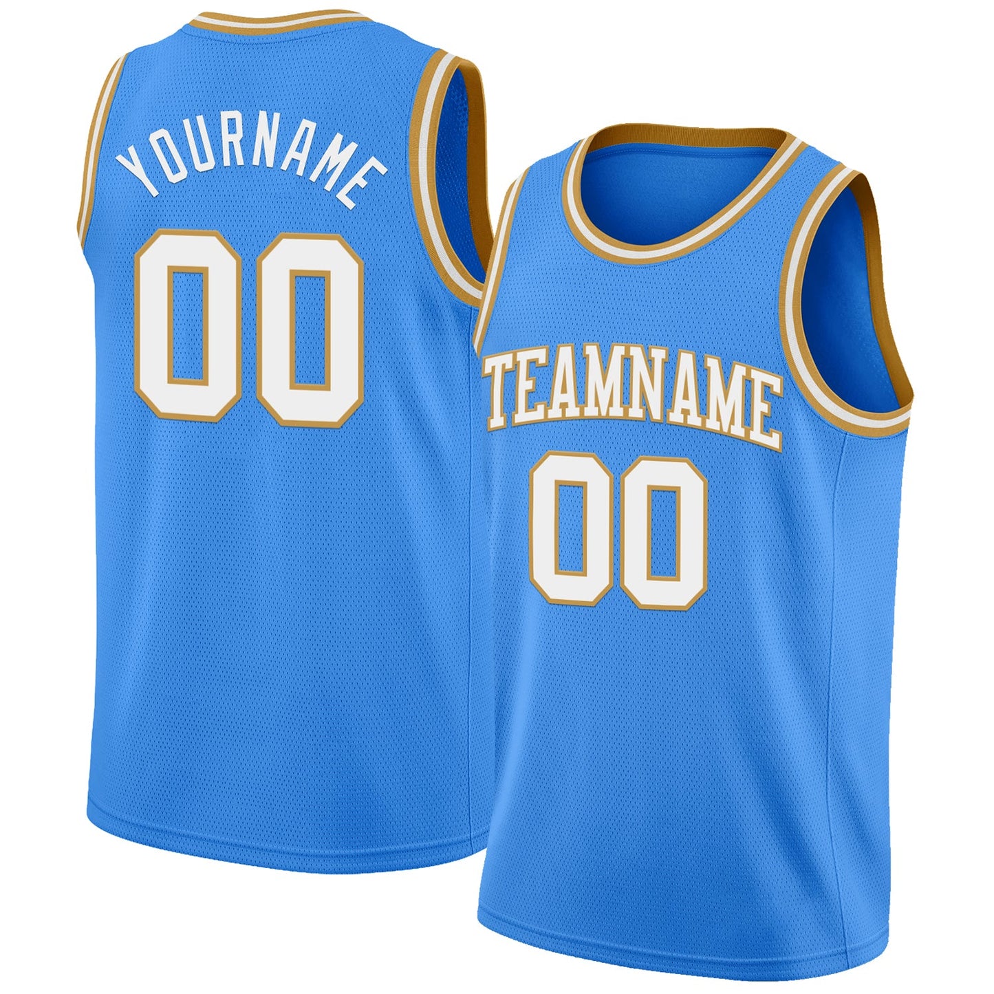 Custom Powder Blue White-Old Gold Authentic Basketball Jersey - Main View