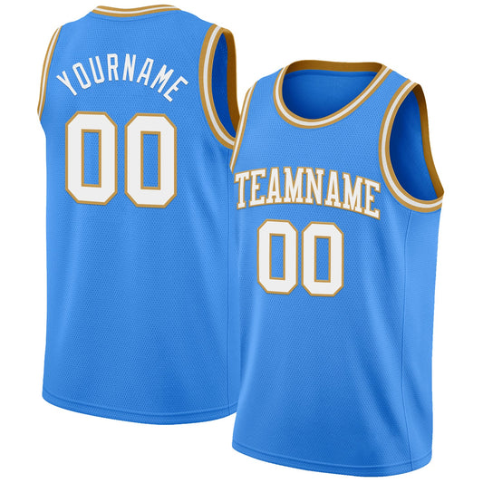 Custom Powder Blue White-Old Gold Authentic Basketball Jersey - Main View