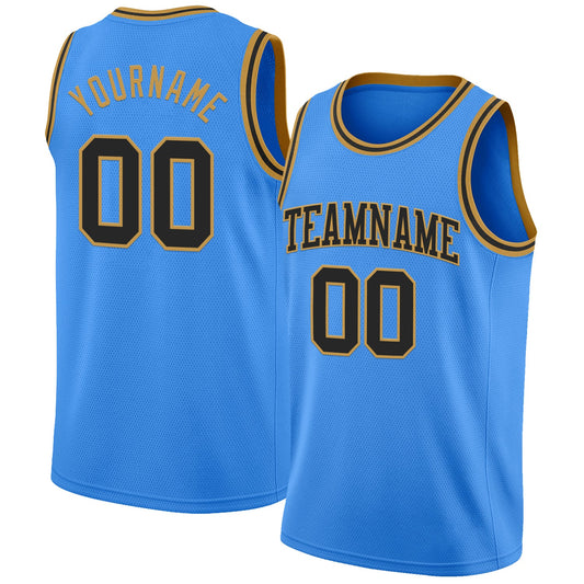 Custom Powder Blue Black-Old Gold Authentic Basketball Jersey - Main View