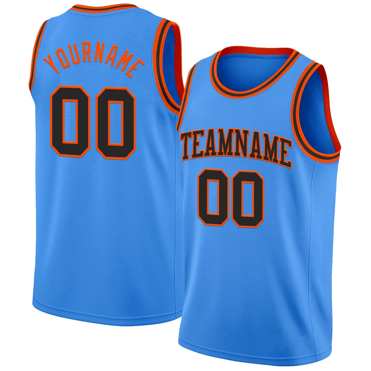 Custom Powder Blue Black-Orange Authentic Basketball Jersey - Main View