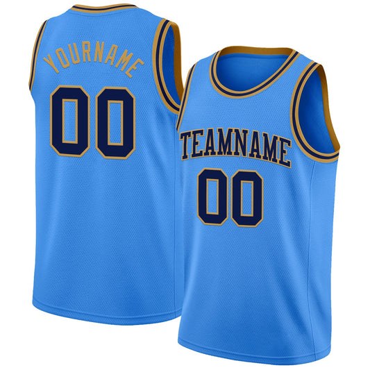 Custom Powder Blue Navy-Old Gold Authentic Basketball Jersey - Main View